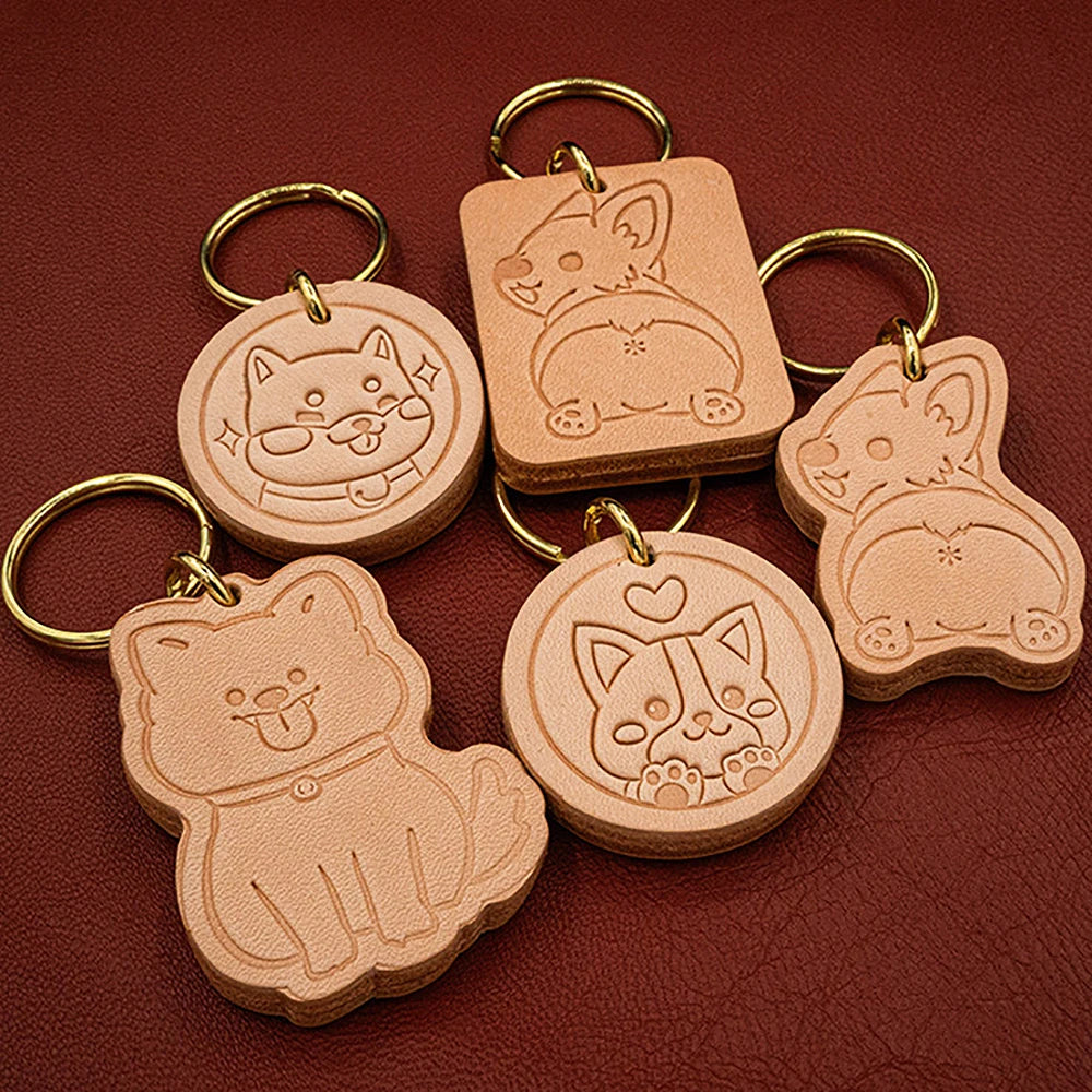 Corgi Cute Keychain Leather Cowhide Key Chain Pendant Pet Dog Shiba Inu Bag Charm Key Ring Gift for Girl Besties Accessories