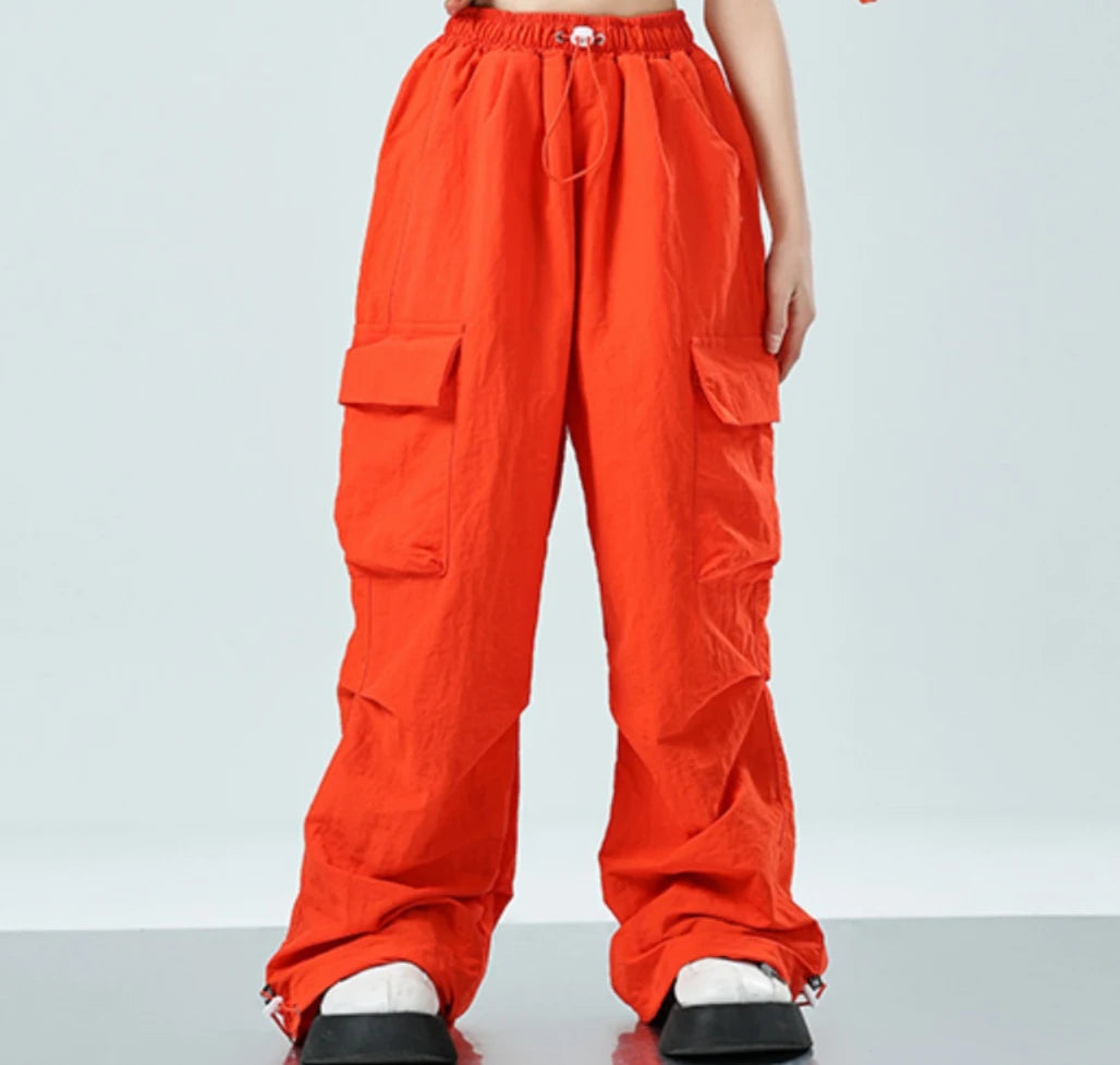 Children Jazz Dance Clothes Girls Summer Navel Vest Orange Pants Hip Hop Outfits Modern Kpop Performance Clothing Rave BL12850