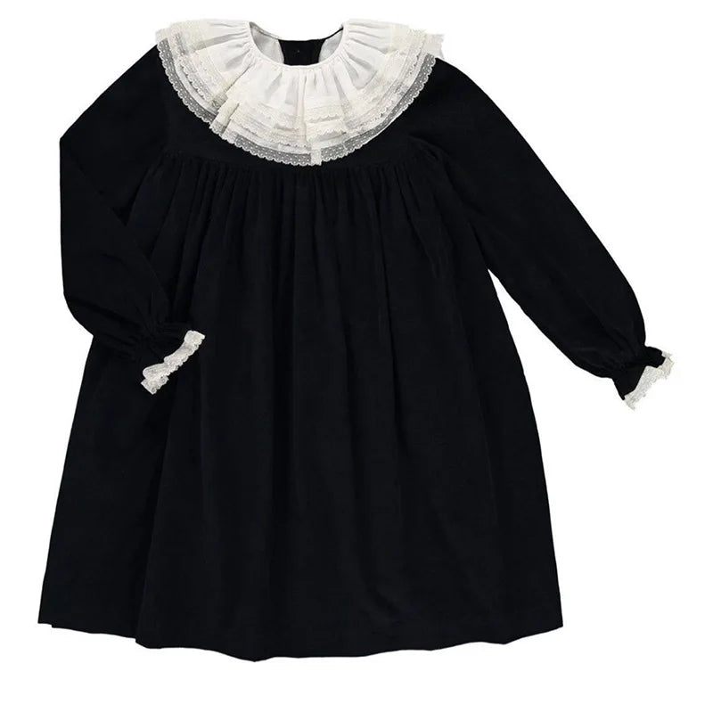2025 Kids Dresses For Girls Spring Baby Girl Elegant Dress Kid Petal Collar A-line Loose Clothing Toddlers Cute Casual Outerwear