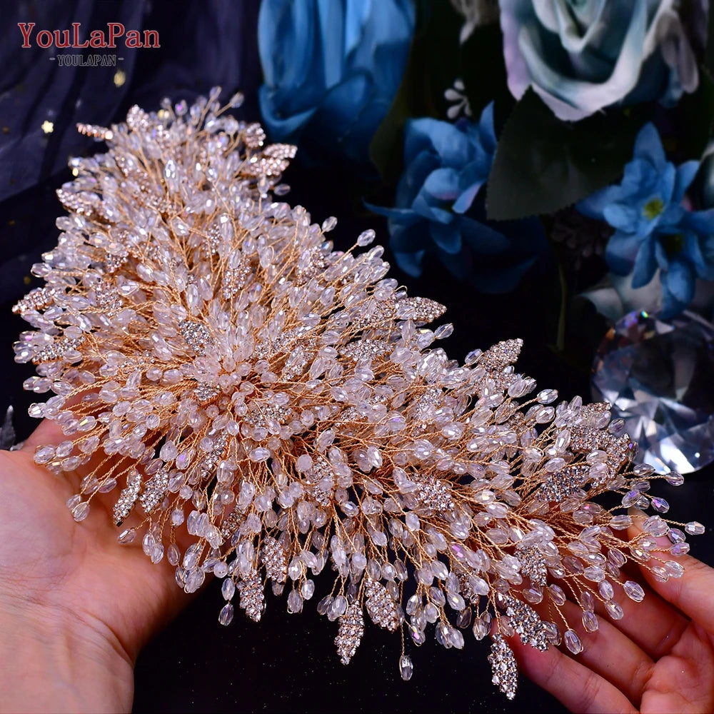 YouLaPan Handmade Crystal Bridal Hair Crown High Quality Bridal Tiara Headdress Wedding Hair Accessories  Woman Headband HP397