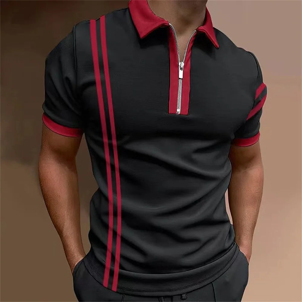 Striped Printed Short Sleeve Polo Shirt Summer Golf Clothing High Quality Tops Simple Men Clothing Loose Oversized Pullover 2023
