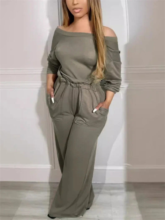 Streetwear  clothes Off Shoulder Jumpsuits Spring Clothes Women 2025 Solid Big Pockets Long Rompers Playsuits One Pieces Overalls Outfits