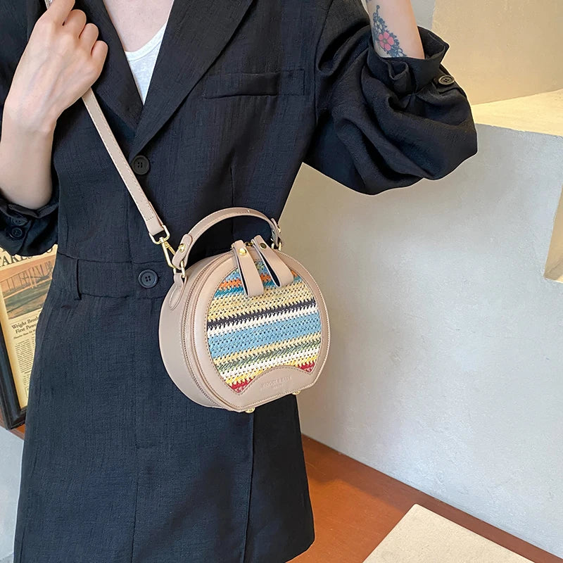 LEFTSIDE Small Striped Round Straw Bags for Women 2024 Y2k Summer Shoulder Bags Handbags and Purses Weave Beach Crossbody Bag