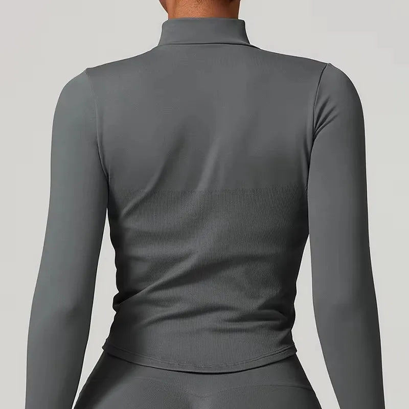 Seamless Fitness Running Zipper Workout Jacket Women Long Sleeve Sportswear Gym Top Female Quick-Dry Yoga Clothing Sport Coat