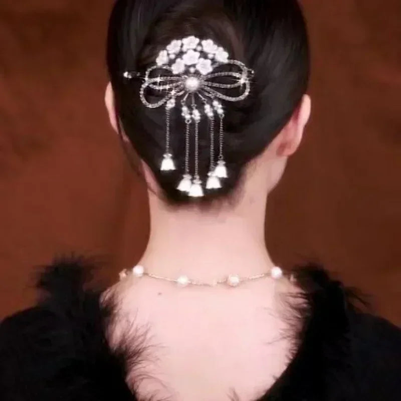 2023 New Bell Orchid Tassel Twist Hair Clip Ladies Elegant Frog Buckle Hair Grips Ponytail Braid Female Exquisite Headdress