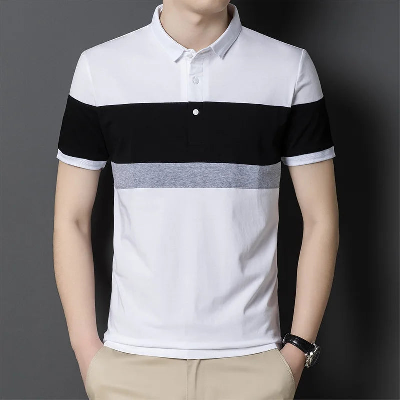 Fashion Lapel Button Spliced Loose Business Polo Shirts Men's Clothing 2024 Summer New Oversized Casual Pullovers Korean T-Shirt