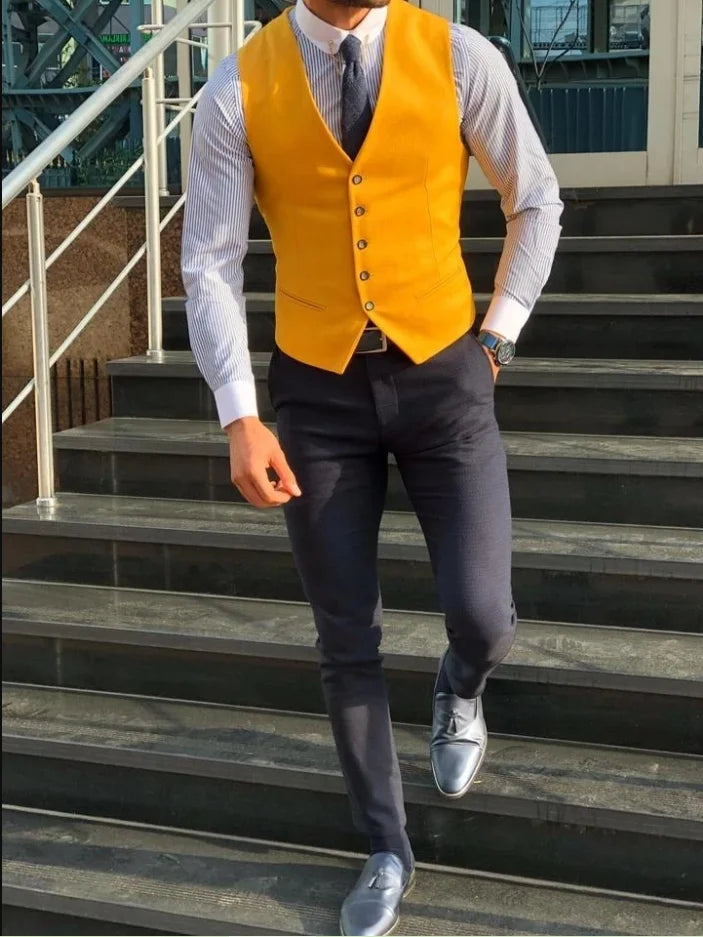 Men's Suit Formal V Neck Wool Green Herringbone Tweed Casual Waistcoat Formal Business Vest Groomman For Wedding