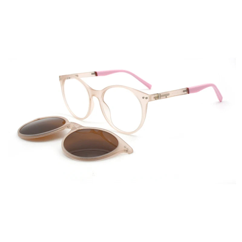 KANDREA 2 IN 1Vintage Round Magnetic Sunglasses Women Fashon Glasses Frame Men Optical Myopia Prescription Eyewear C8012