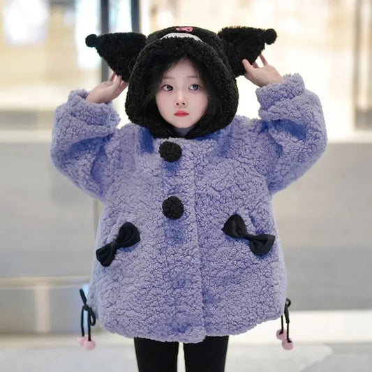Kuromi Anime Kawaii Langarmmantel Niedlicher Cartoon Kinder Sanrio Ins Winter Plus Kapuzen Warme Jacke Kleidung Geschenke für Kinder 