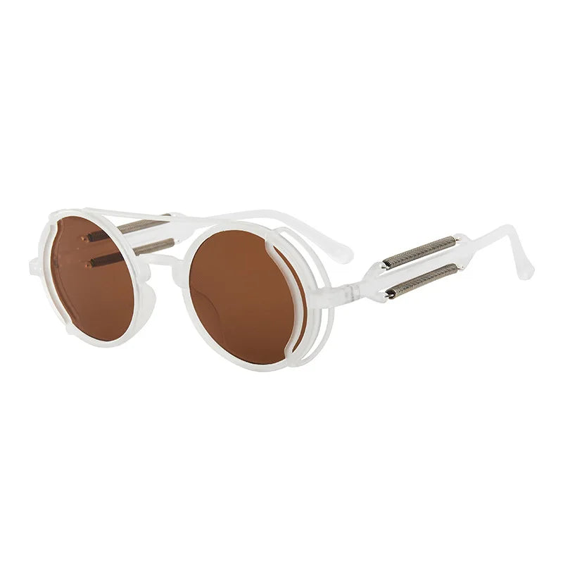 Classic Gothic Steampunk Sunglasses Double Spring Leg Glasses Men's Brand Designer Round Punk Eyewear Women UV400 Protection