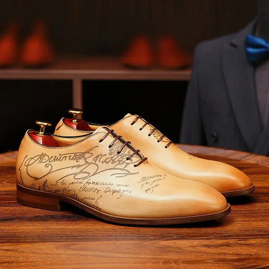2025 Luxury Brand Men Leather Shoes Lace Up Pointed Toe Mixed Colors Brogues Oxford Mens Dress Shoes Wedding Office Shoes Men