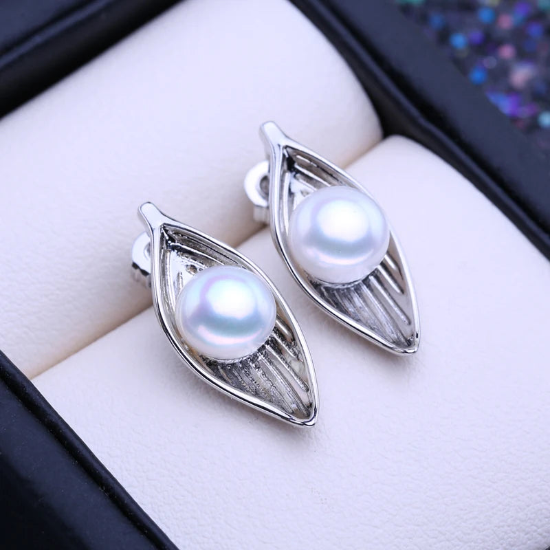 FENASY Genuine Natural Freshwater Pearl Stud Earrings 925 Sterling Silver Party Jewelry Elegant Gifts For Women Wholesale