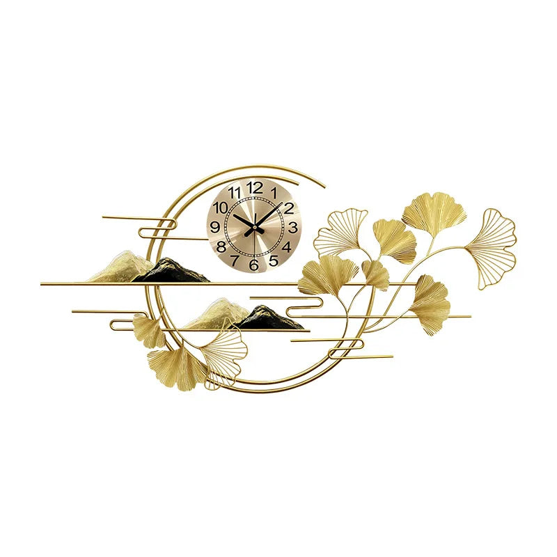 Living room decoration clock wall modern light luxury dining table sofa background mural