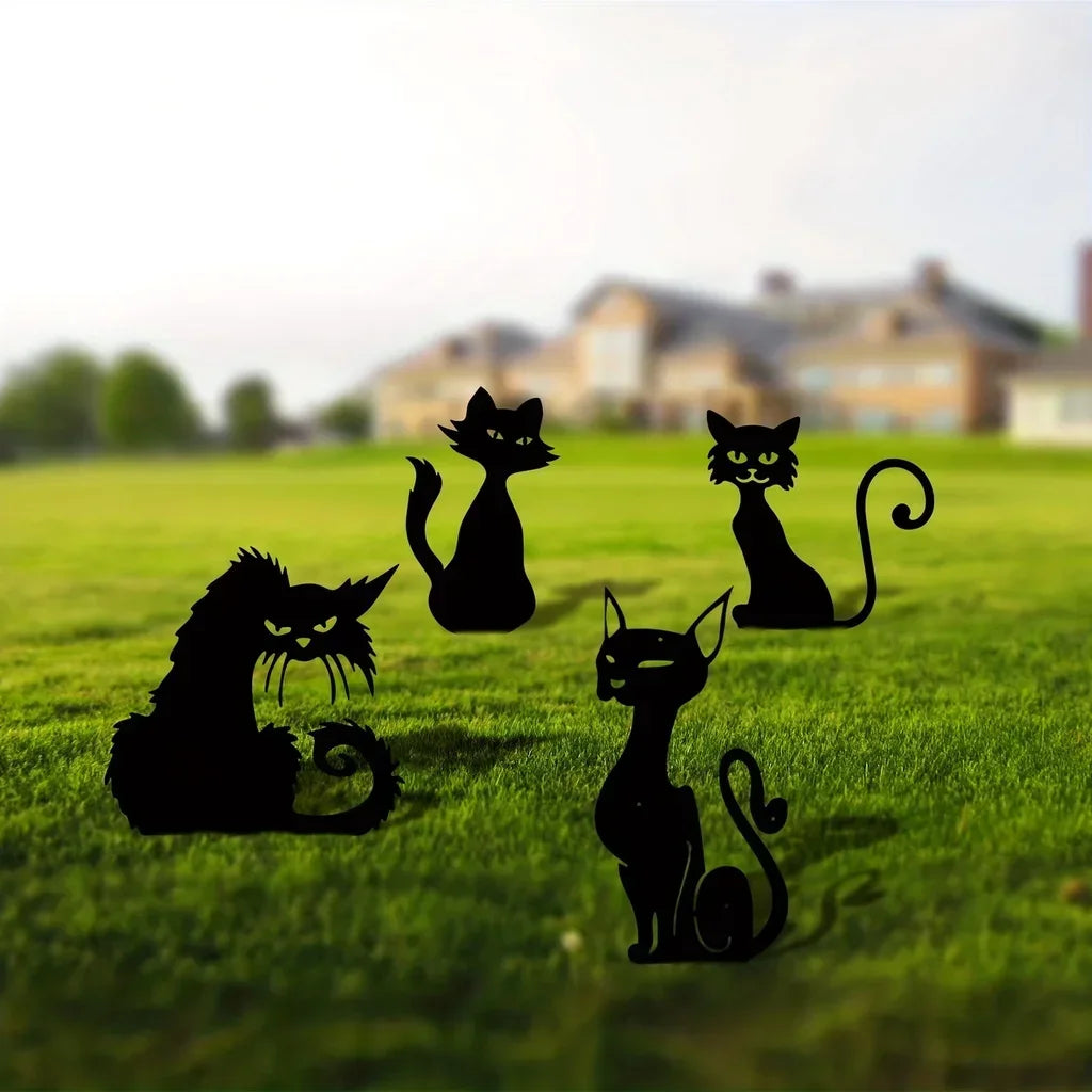 Outdoor Decorations Black Cat Metal Garden Stakes Outdoor Decorative Stakes Garden Metal Animal Statues Silhouette Animal Stakes