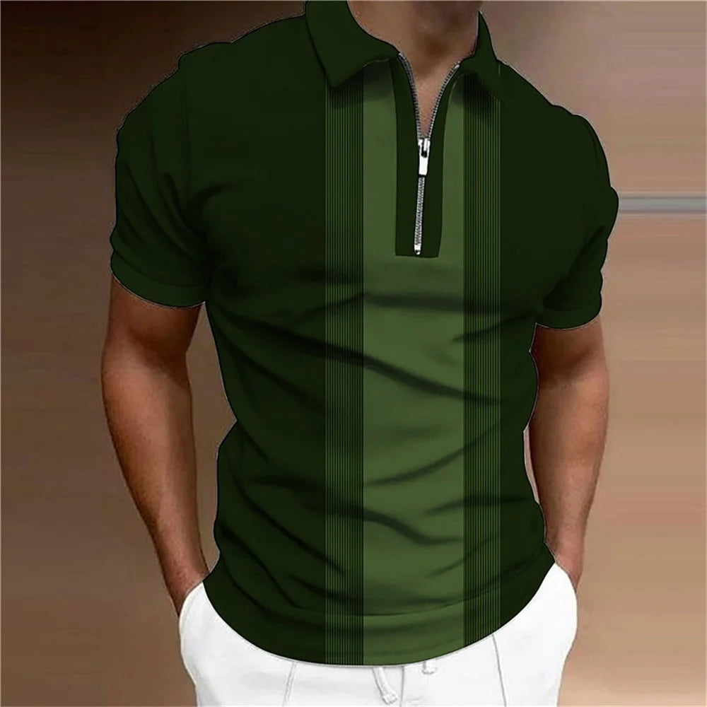 Striped Printed Short Sleeve Polo Shirt Summer Golf Clothing High Quality Tops Simple Men Clothing Loose Oversized Pullover 2023