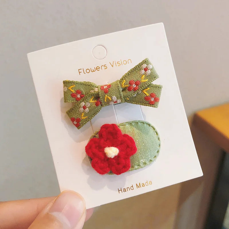 2pcs/lot Children Hair Pins Floral Embroidery Hair Clip Kids Hair Accessories Set Bb Clip Baby Hairgrip Toddlers Girls Barrettes