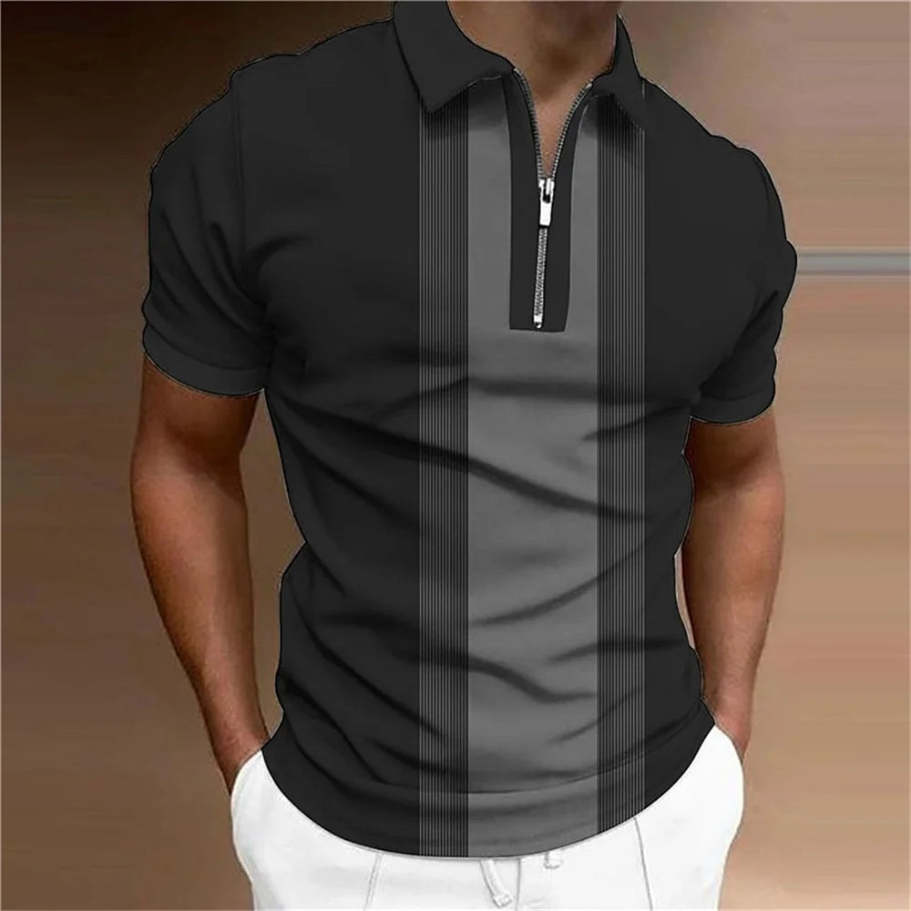 Striped Printed Short Sleeve Polo Shirt Summer Golf Clothing High Quality Tops Simple Men Clothing Loose Oversized Pullover 2023