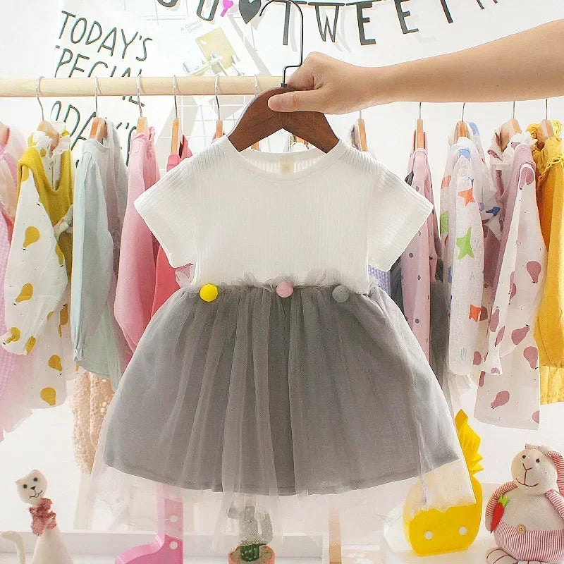2023 Summer Baby Girl Clothing Newborn Infant Girls Dress Patchwork Mesh Princess Dress Toddler Kids Birthday Party Clothes