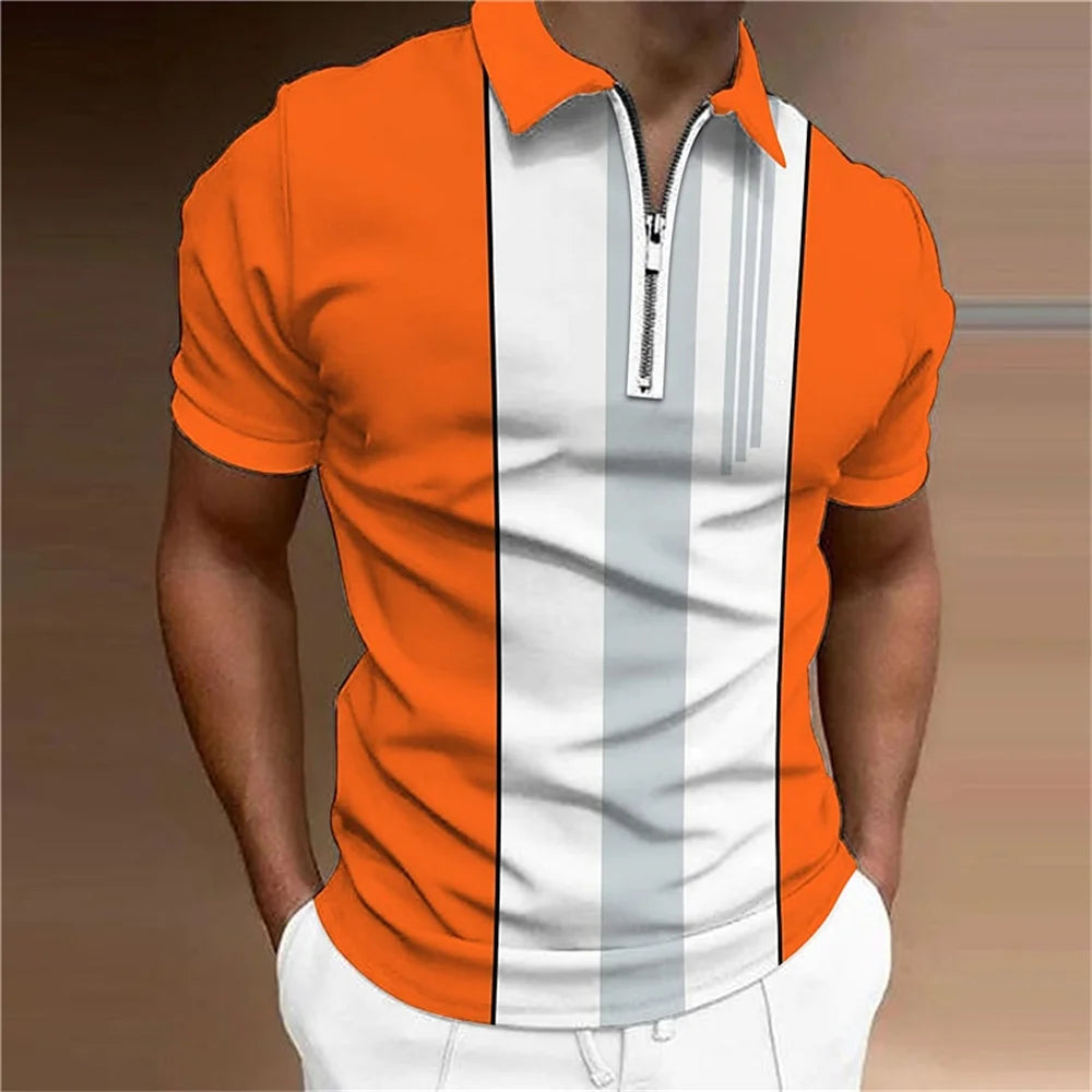 Striped Printed Short Sleeve Polo Shirt Summer Golf Clothing High Quality Tops Simple Men Clothing Loose Oversized Pullover 2023