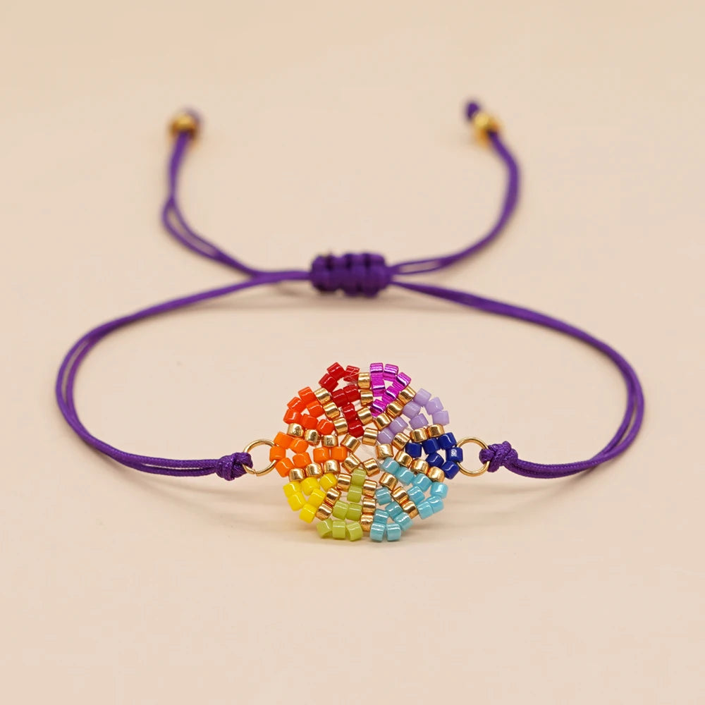 Boho Charm Bracelets Handmade Gift Evil Eye Lucky Jewelry for Women Teen Girl Colorful Daisy Flowers Beaded Miyuki Barcelet
