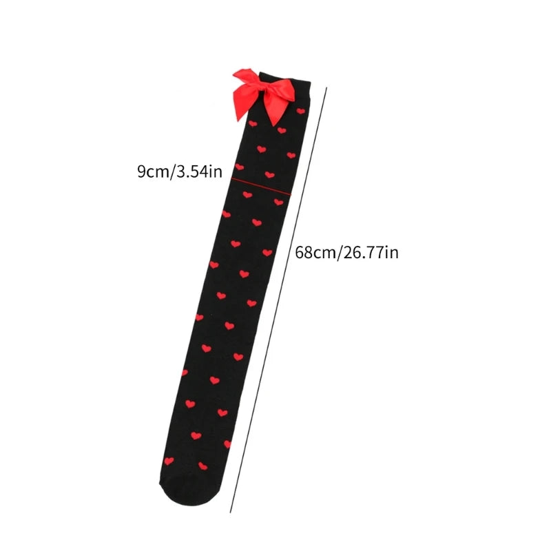 Valentine Day Bow Lip Heart Pattern Thigh High Stockings Tights for Women