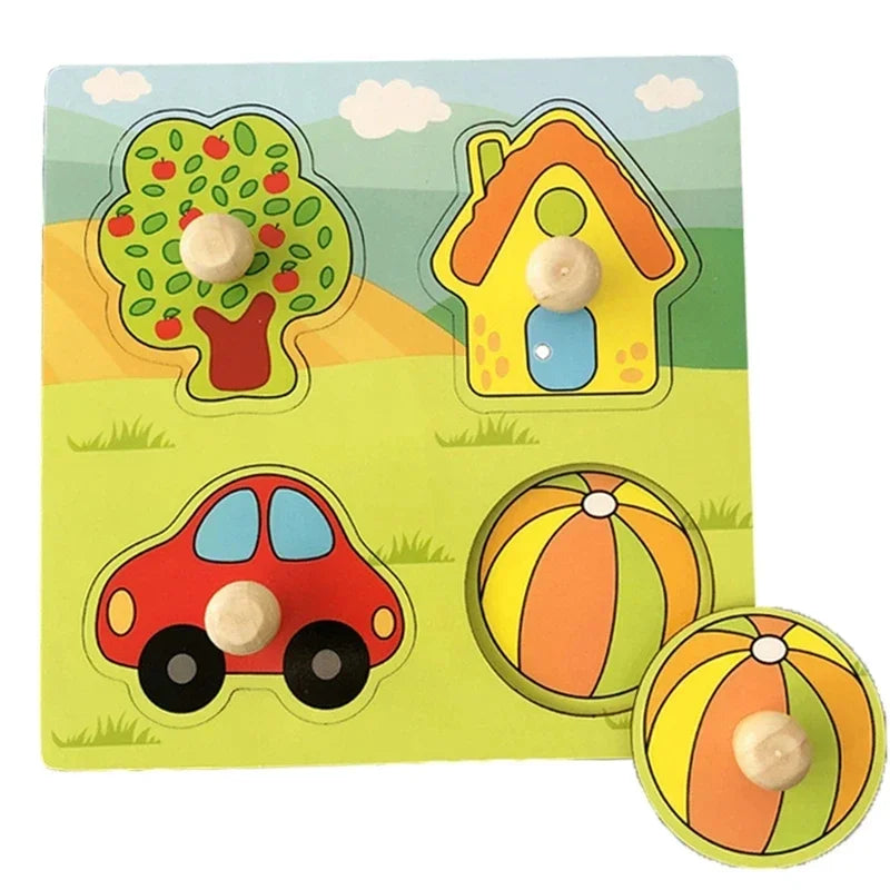 Montessori Baby Toys 3D Wooden Puzzles Children'S Hand Scratch Board Puzzle Kids Early Learning Education Fruit Cognitive Toy