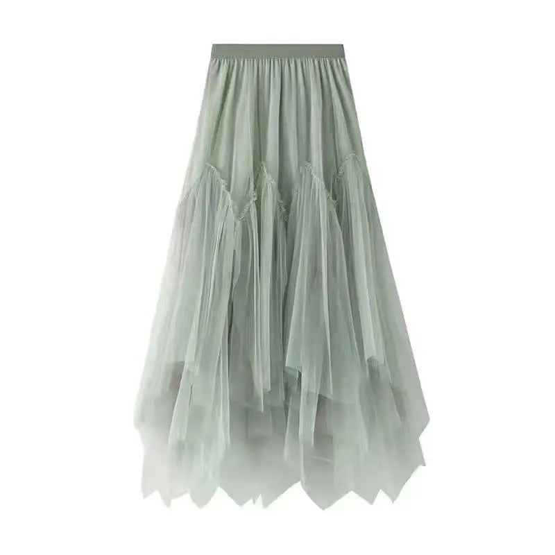 2024 Summer New Korean Elegant Cute Short Sleeved T-shirt+Mesh Midi Skirt Two Piece Suit Women's Loose Top Dress Matching Set