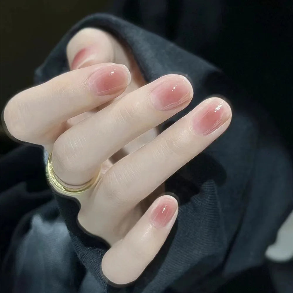 Gentle Nude Pink Color Fake Nails for Women Daily DIY Manicure Short Square Press on Nails Wearable Stick-on False Nail 24Pcs