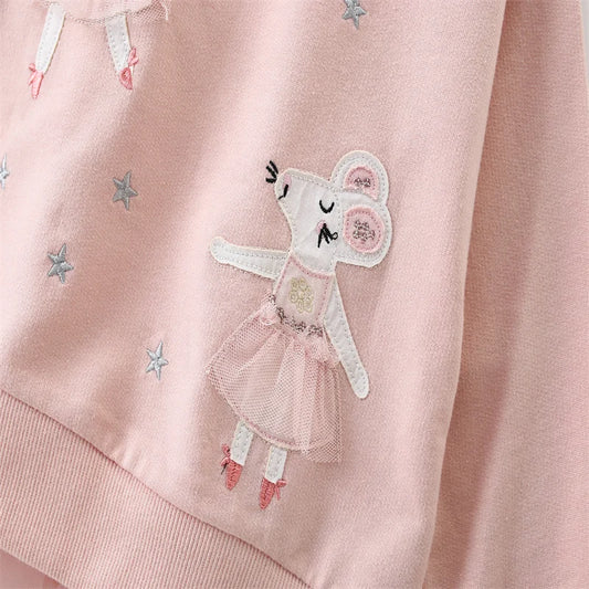 Springen Meter Neue Ankunft 2-7T Mädchen Baby Kleidung Maus Applique Mädchen Sweatshirts Kleinkind Kostüm Mesh Mit Kapuze Shirts 