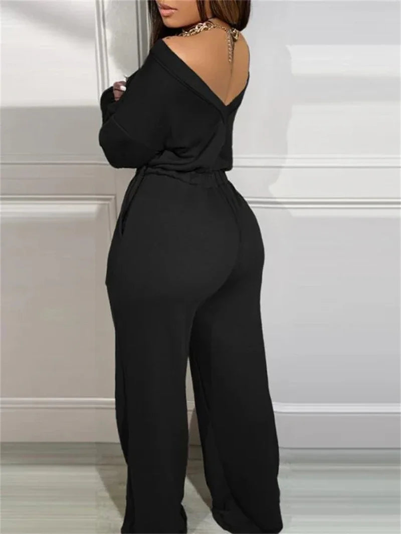Streetwear  clothes Off Shoulder Jumpsuits Spring Clothes Women 2025 Solid Big Pockets Long Rompers Playsuits One Pieces Overalls Outfits