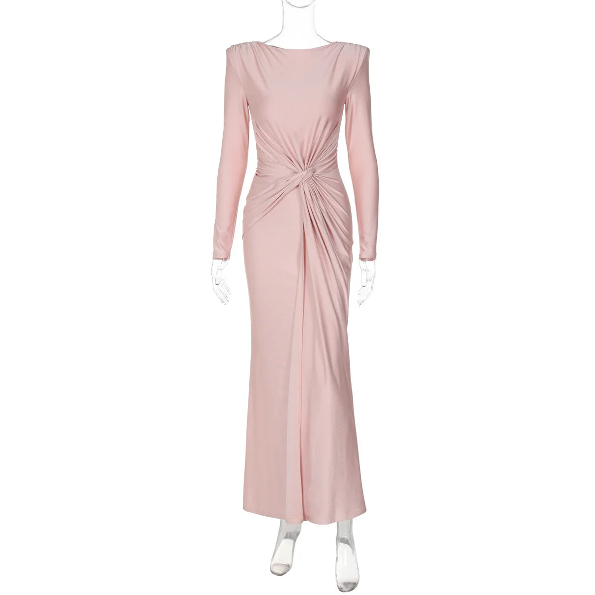Luxury High Waist Folds Long Gray Dresses Women Long Sleeve Curvy Party Evening Dress Gowns Formal Occasion Solid Robe Winter