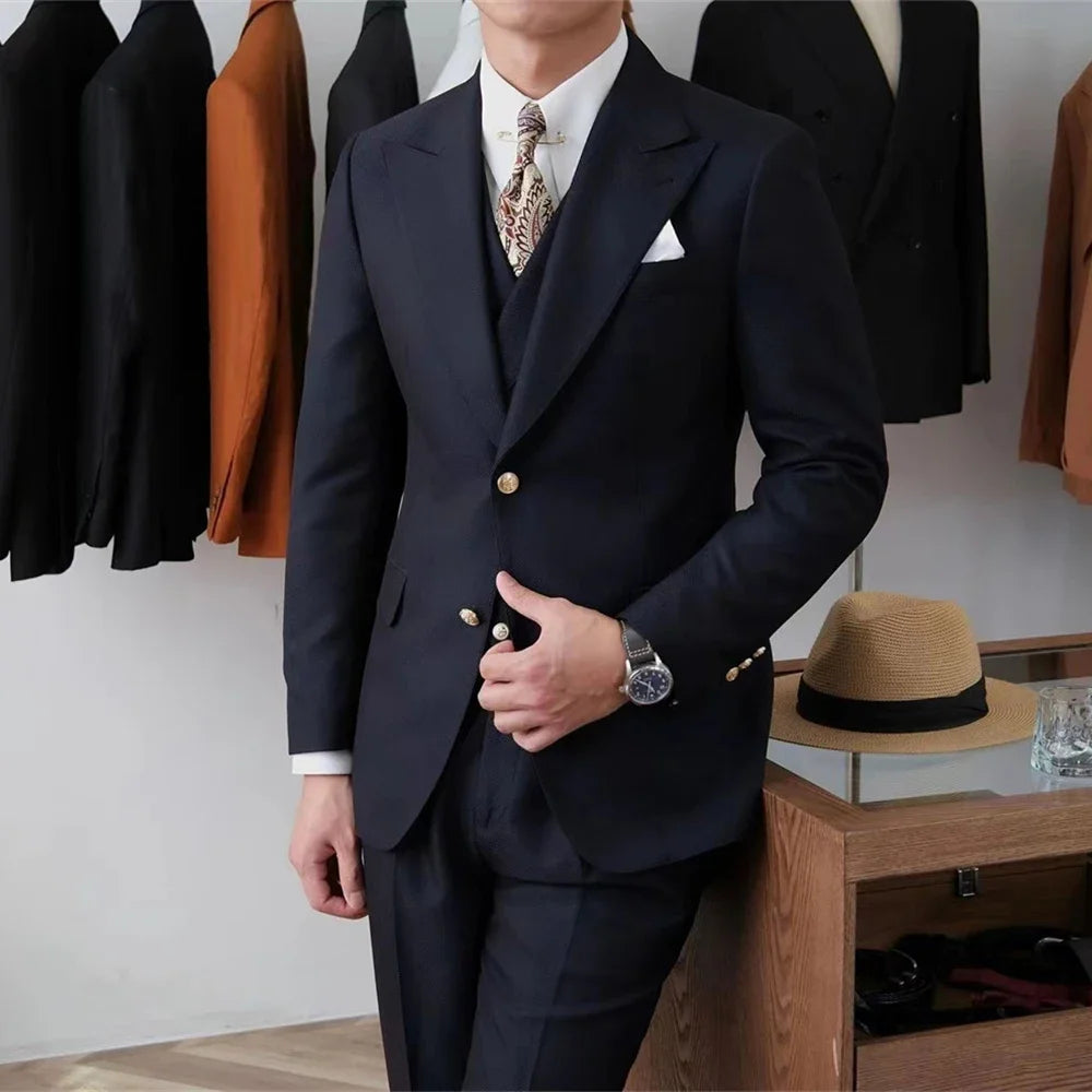 Black Men Suit Formal Business Blazer Wedding Groom Tuxedo Daily Slim Fit 3 Piece Jacket Vest Pants Terno Masculino