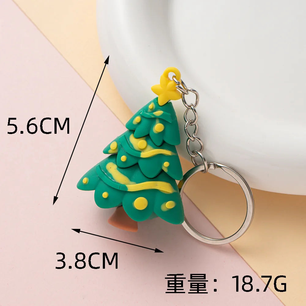 Christmas Keychain Cartoon Cute Doll Pendant Santa Claus Snowman Tree Keyring for Men Women Party Decoration Souvenir