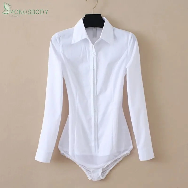 Fashion  clothes White Body Shirts Women Business Work Wear Bodysuits Female Rompers Office Lady Blouses and Tops Elegant Monos Mujer
