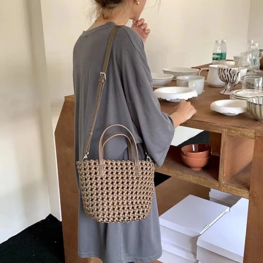 Woven Bag for Women Tote Bag Large Summer Beach Travel Handbag and Purse Retro Handmade Shoulder Bag Woven Bucket bag