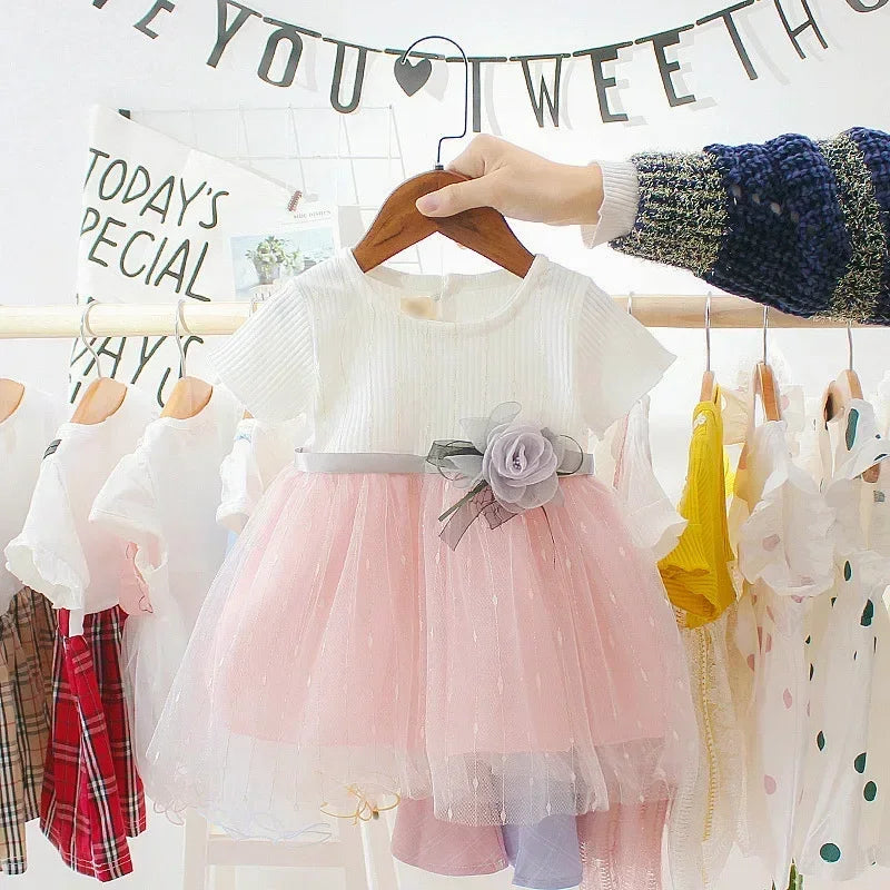 2023 Summer Baby Girl Clothing Newborn Infant Girls Dress Patchwork Mesh Princess Dress Toddler Kids Birthday Party Clothes