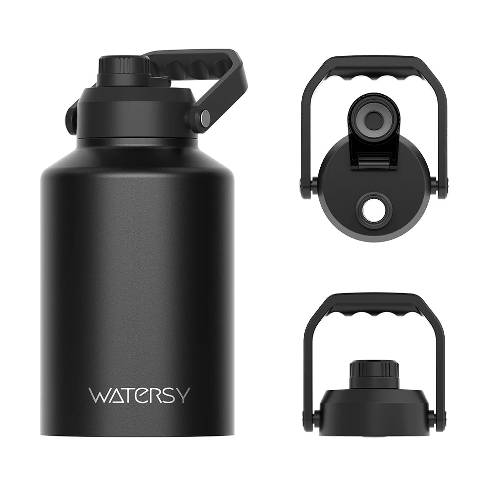 128oz Edelstahl-Wasserflaschendeckel Große Thermoskanne Großer Sportkessel mit Griff für Fitnessstudio Wandern Camping &amp; Reisen Schwarzer Becher 