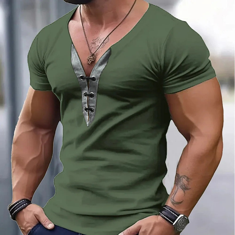 Summer Men Slim T-Shirts Short Sleeve V Neck T Shirt Man Casual Gym Tops Running Tees Football Basketball Shirts Male Clothes
