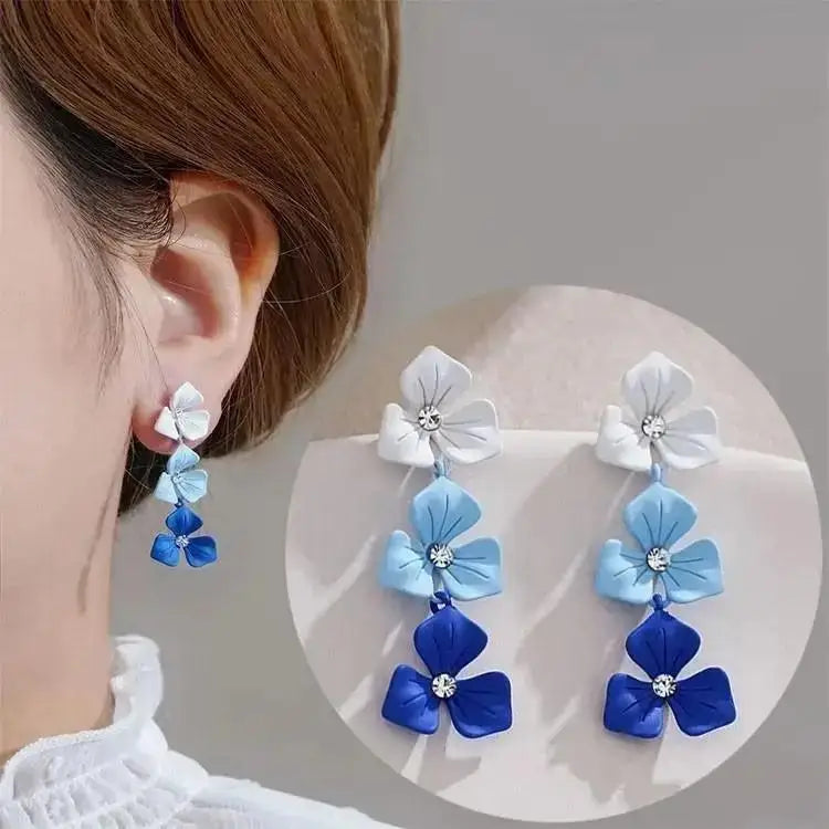 925 Silver Needle Korean Vintage Oil Painting Pearl Flower Earrings For Women Jewelry 2024 Trending New Luxury Women's Earrings