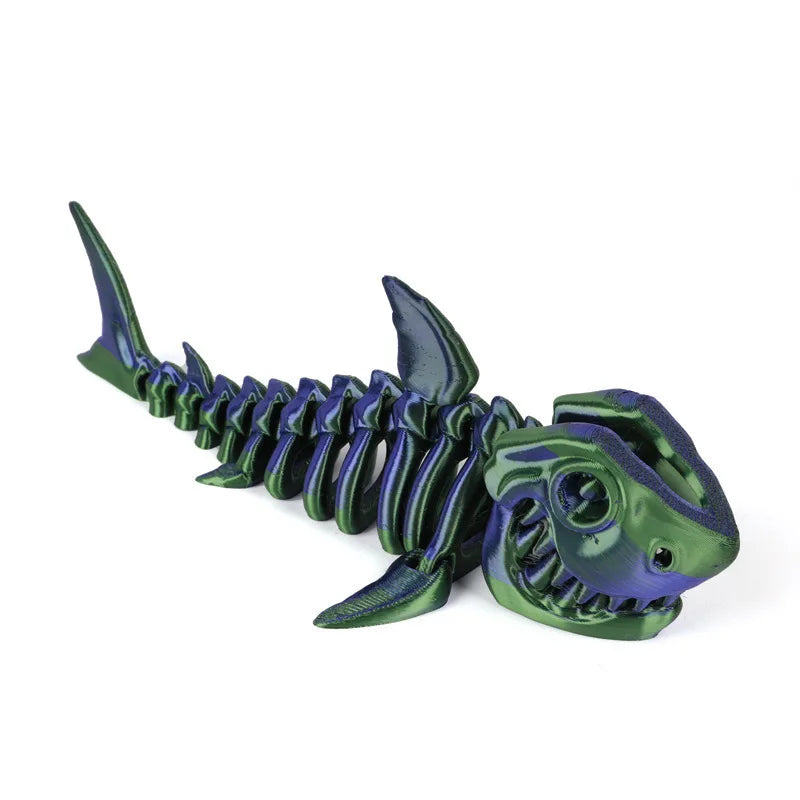 3D Printed Bony Shark Model Toys Animals Figurines Multi-Jointed Fishbowl Setting Decorative Desktop Ornament Kids Novelty Gifts