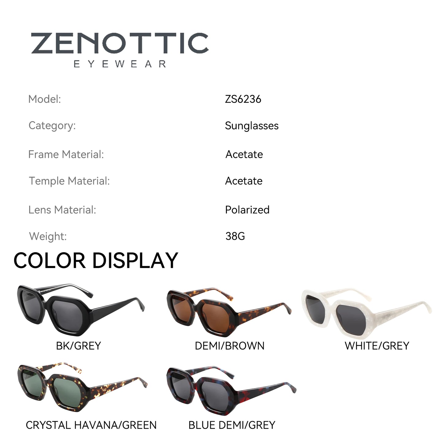 ZENOTTIC Fashion Trend Women's Thick Frame Polarized Sunglasses Hexagonal Acetate Sunglasses Outdoor Travel Shopping Essentials