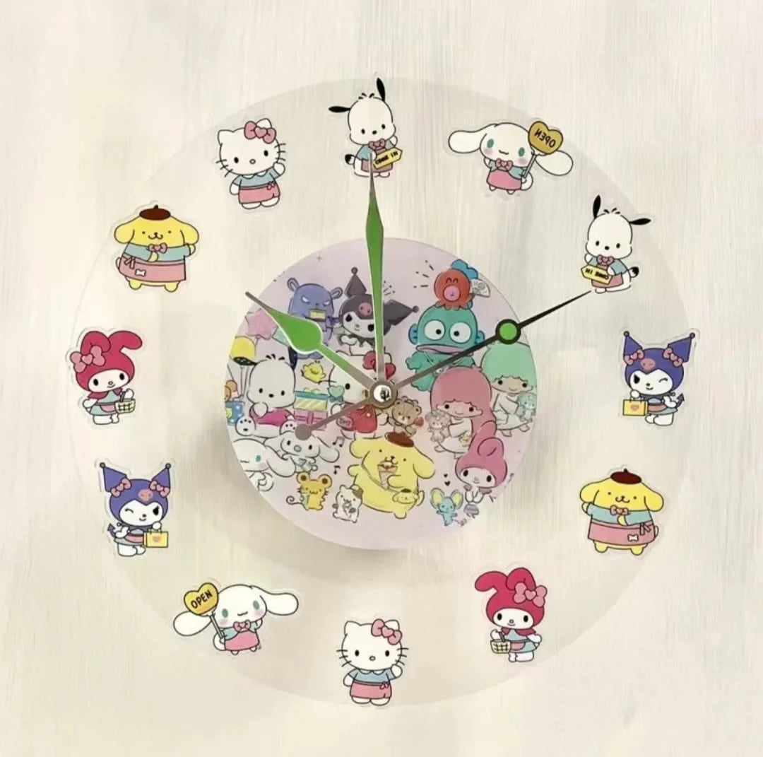 Sanrio Collection Melody Gemini Tamagotchi Kitty Cute Wall Hanging Swing Wall Clock Bedroom Decorative Wall Hanging Ornament