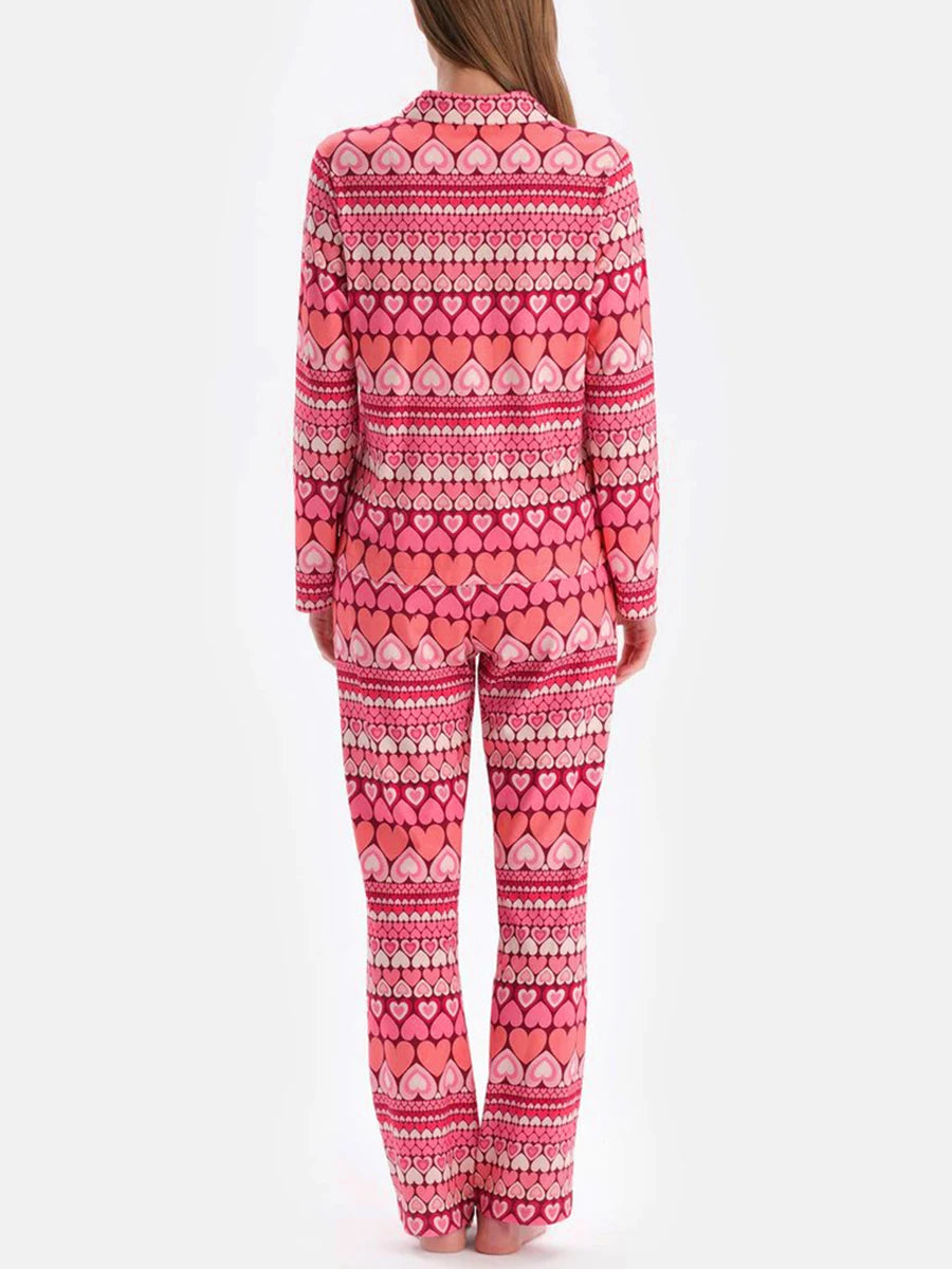 Women Valentine s Day Pajamas Lounge Set Heart Print Long Sleeve Tops and Pants 2 Piece Loungewear Outfits