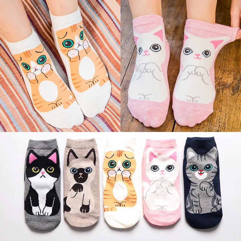 25 Patterns Korea Japan Fashion Funny Cartoon Lovely Cats Happy Socks Women Girls Casual Streetwear Cute Dress Sox Spring Summer
