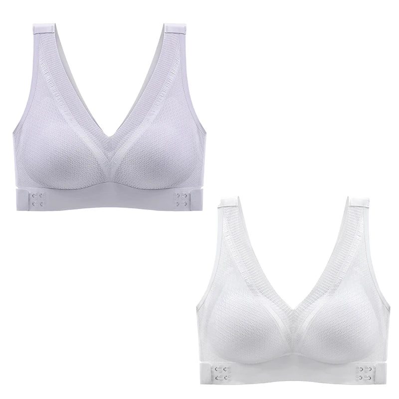 2pcs/set Tea Polyphenol Chest Side Buckle Seamless Women Underwear Lace Cross Beauty Back Gather Comfortable Woman Bra