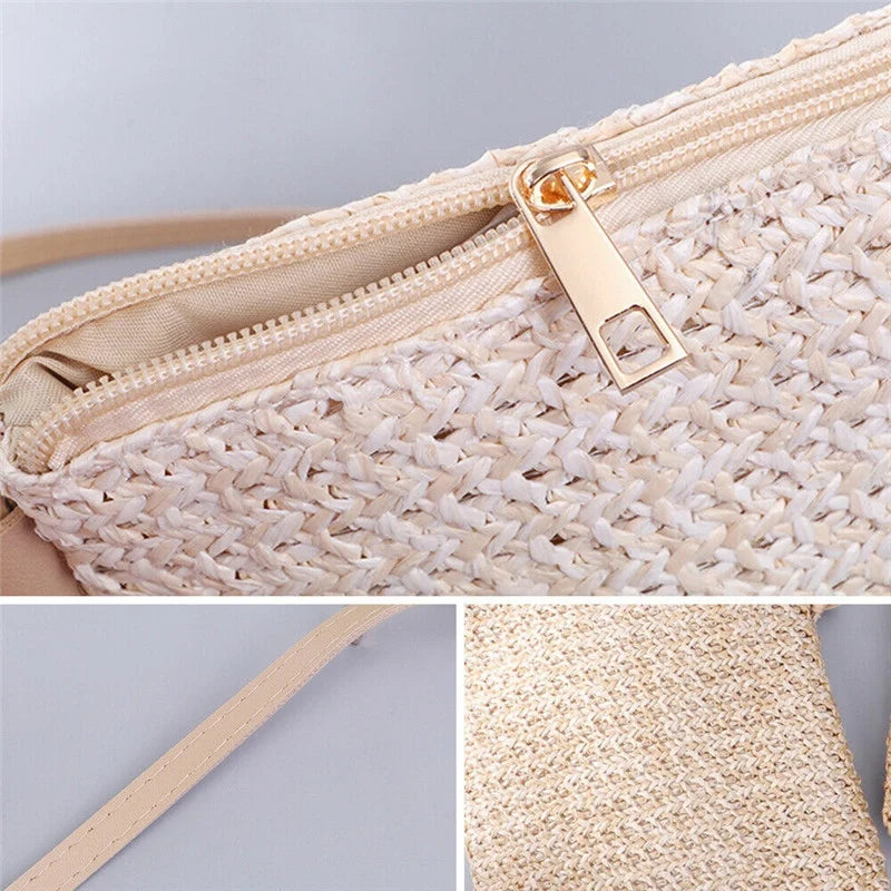 Straw Plait Small Square Bags One Shoulder Slanted Cross Bag Handbag Coin Purses Casual Holiday Beach Bag