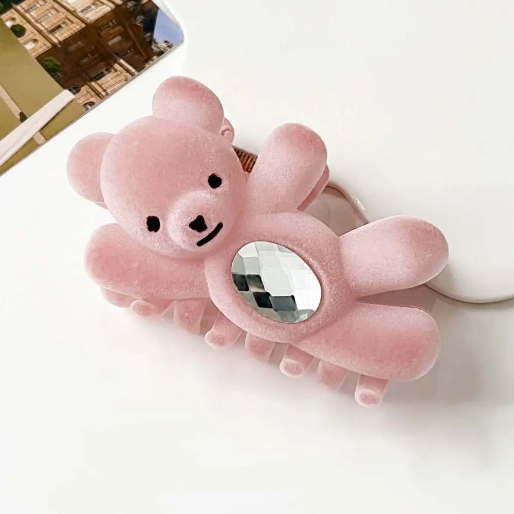 Creative Flocking Cute Bear Hair Claw Hair Clip Shark Clip Shark Grab Clip Rhinestone Headwear Back Head Hair Clip Travel