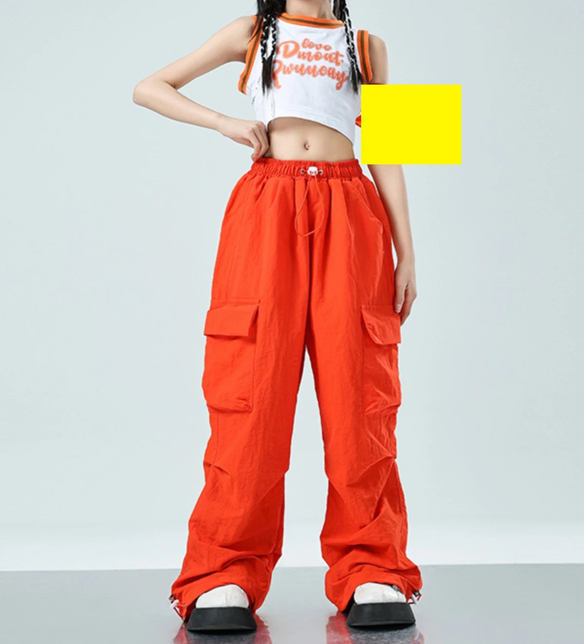 Children Jazz Dance Clothes Girls Summer Navel Vest Orange Pants Hip Hop Outfits Modern Kpop Performance Clothing Rave BL12850