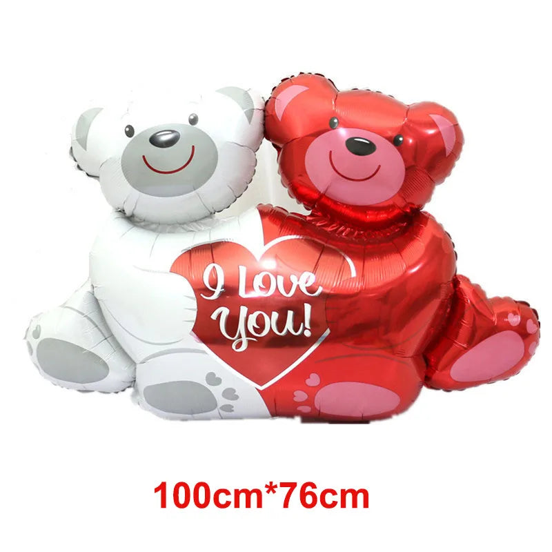 Valentine's Day Balloon Banner Decoration Cartoon Brown Bear Balloon Oversized Rose Balloon Foil Balloon Party Decor Balloon