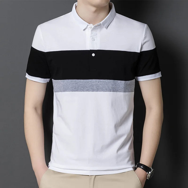 Fashion Lapel Button Spliced Loose Business Polo Shirts Men's Clothing 2024 Summer New Oversized Casual Pullovers Korean T-Shirt